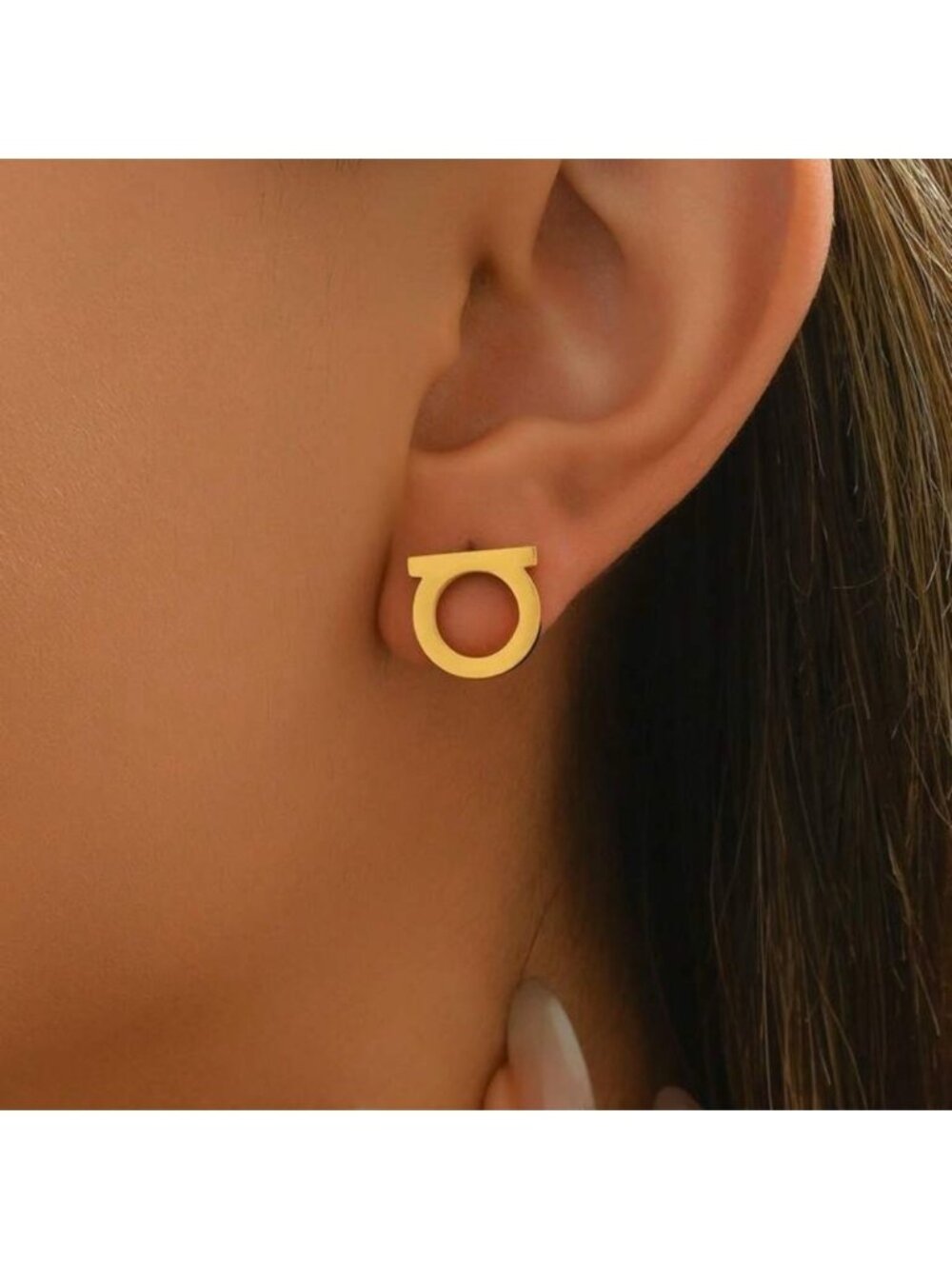 Gold Plated Stainless Steel Geometric Circle Stud Earrings Tarnish Resistant